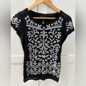 INC international concepts black and white sparkle top size small